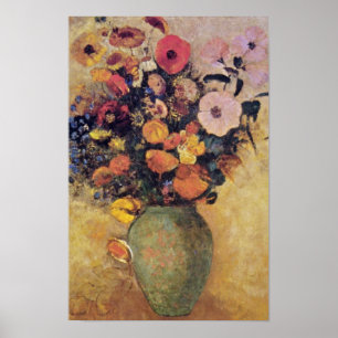 Poster Fleurs roses dans un Vase vert, fleurs Odilon Redo