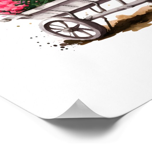 Poster Fleurs roses de Pêche en Roue blanche Baril vert (Coin)