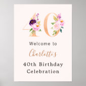 Poster Fleurs roses de prés numéro 40e anniversaire bienv (Devant)