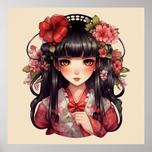 Poster Fleurs roses d'une fille (Devant)