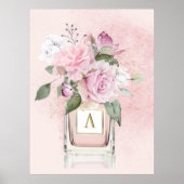 Poster Fleurs Roses Élégant Bouteille de Parfum Monogramm (Devant)