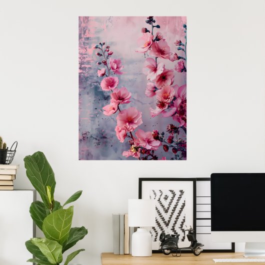 Poster Fleurs roses en fleurs (Bureau à domicile)