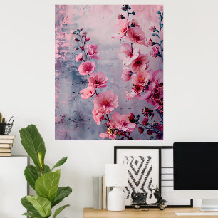 Poster Fleurs roses en fleurs