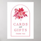 Poster Fleurs roses et rouges et signe mariage du feuilla (Devant)