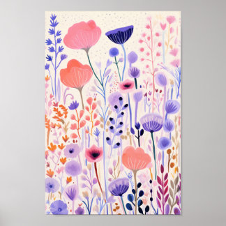 Poster Fleurs roses et violettes