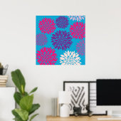 Poster Fleurs roses et violettes sur bleu Turquoise (Bureau à domicile)