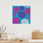Poster Fleurs roses et violettes sur bleu Turquoise (Cuisine)