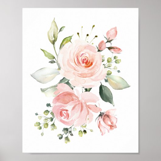 Poster Fleurs roses, Fleurs Aquarelles, Nourriture pour f (Devant)