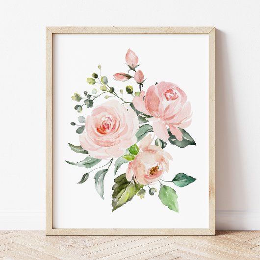 Poster Fleurs roses, Fleurs Aquarelles, Nourriture pour f