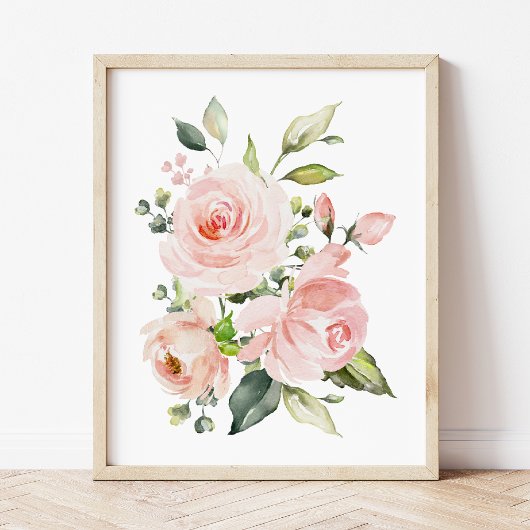 Poster Fleurs roses, Fleurs Aquarelles, Nourriture pour f