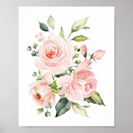 Poster Fleurs roses, Fleurs Aquarelles, Nourriture pour f (Devant)