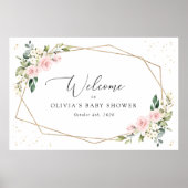 Poster Fleurs roses, Fleurs blanches, Accueil Baby shower (Devant)