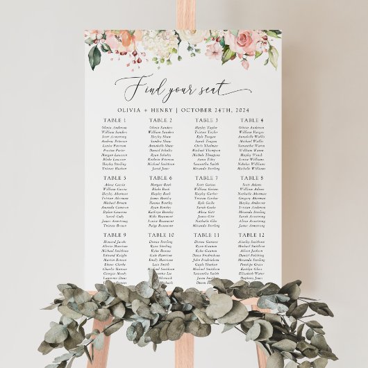 Poster Fleurs roses, Fleurs blanches, Plan de table de ma