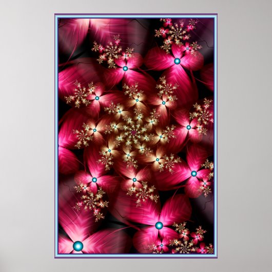 Poster Fleurs roses fractales (Devant)