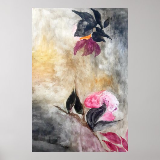 Poster Fleurs roses harmoniques Feuilles noirs Abstraits (Devant)