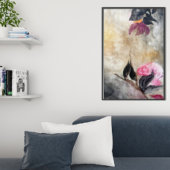 Poster Fleurs roses harmoniques Feuilles noirs Abstraits