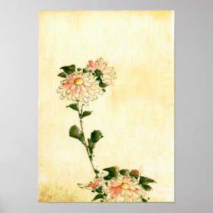 Poster Fleurs roses, Hokusai Art Japonais