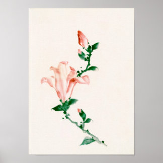 Poster Fleurs roses, Hokusai Art Japonais