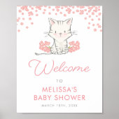 Poster Fleurs roses Kitten Fille Baby shower Bienvenue (Devant)