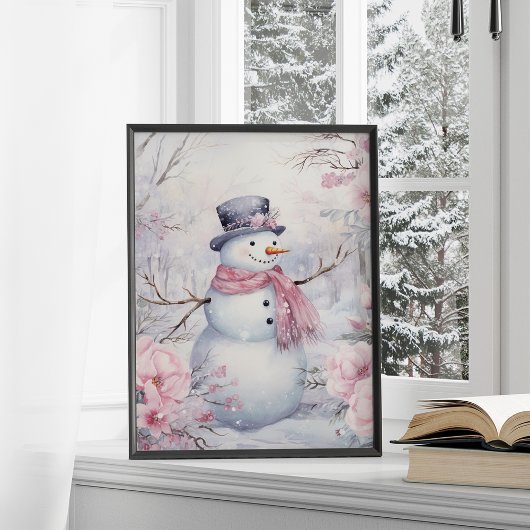 Poster Fleurs roses motoneiges d'hiver mignonnes