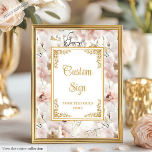 Poster Fleurs roses poussiéreuses élégantes et or élégant