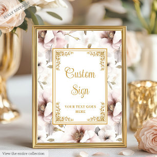 Poster Fleurs roses poussiéreuses simples et mariage doré