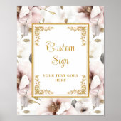 Poster Fleurs roses poussiéreuses simples et mariage doré (Devant)