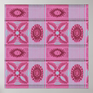 Poster fleurs roses rayures bleues Motif d'art vintage