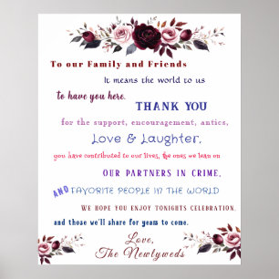Poster Fleurs Roses Rouges Roses Merci pour le Mariage Am