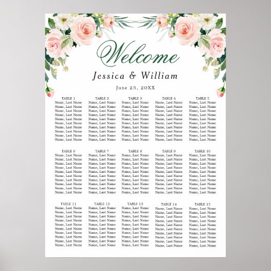 Poster Fleurs roses rousses 15 Tables Mariage GRAPHIQUE D (Devant)