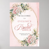 Poster Fleurs roses rustiques et eucalyptus doré de bienv (Devant)
