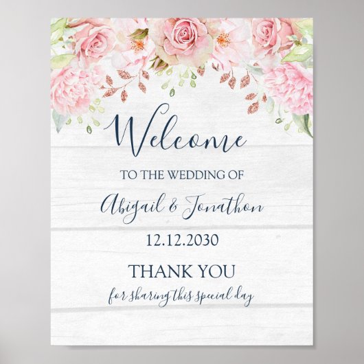 Poster Fleurs Roses Rustiques Mariage de Printemps Bienve (Devant)