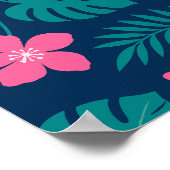 Poster Fleurs roses tropicales et feuillage vert Design (Coin)
