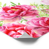 Poster Fleurs roses verdure blanche Joyeux Anniversaire (Coin)