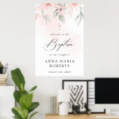 Poster Fleurs roses, verdure, Bohème, Bienvenue au baptêm (Bureau à domicile)