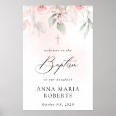 Poster Fleurs roses, verdure, Bohème, Bienvenue au baptêm (Devant)
