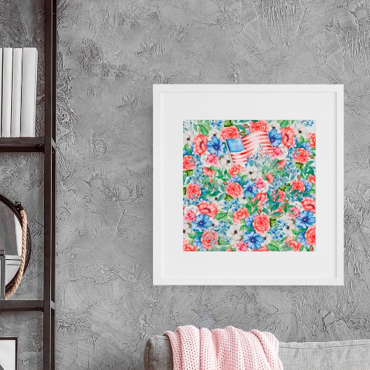 Poster Fleurs Rouge Blanc Et Bleu 4 juillet Patriotique