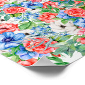Poster Fleurs Rouge Blanc Et Bleu 4 juillet Patriotique (Coin)