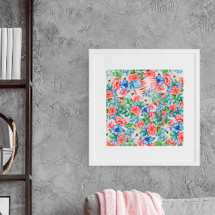 Poster Fleurs Rouges Blanches Et Bleues Patriotiques 4 Ju