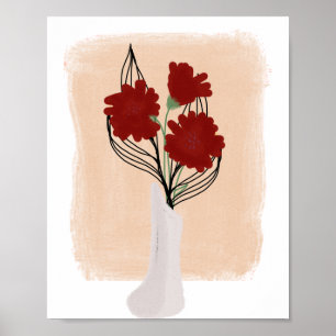 Poster Fleurs Rouges dans un Vase Dessin à la Main