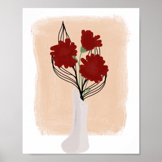 Poster Fleurs Rouges dans un Vase Dessin à la Main (Devant)