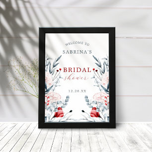 Poster Fleurs Rouges et Bleues Bienvenue à la Baby Shower