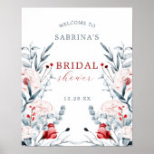 Poster Fleurs Rouges et Bleues Floral Bienvenue à la Baby (Devant)