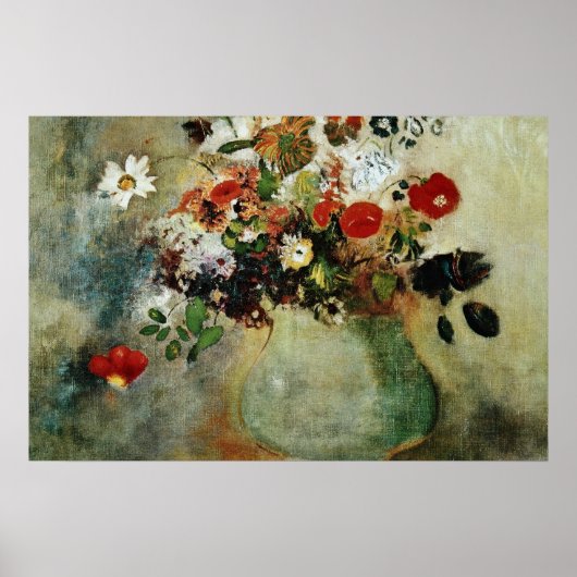 Poster Fleurs rouges, fleurs Odilon Redon (Devant)
