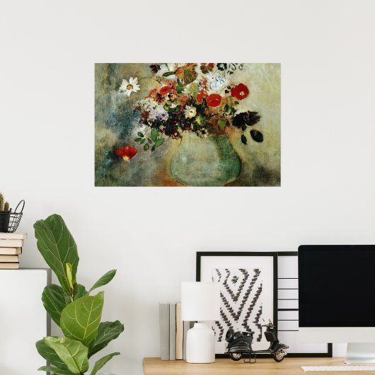 Poster Fleurs rouges, fleurs Odilon Redon (Bureau à domicile)