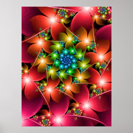 Poster Fleurs rouges fractales (Devant)