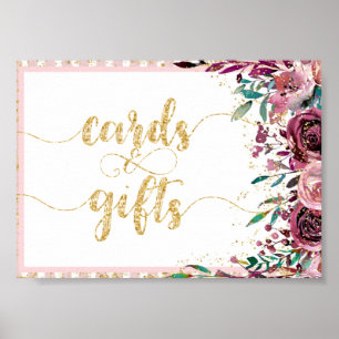 Poster Fleurs Rouges Grandes et Cartes de Mariage Or & Ca