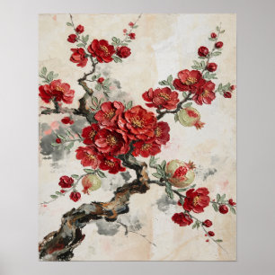 Poster Fleurs rouges Peinture à l'huile de branche de gre
