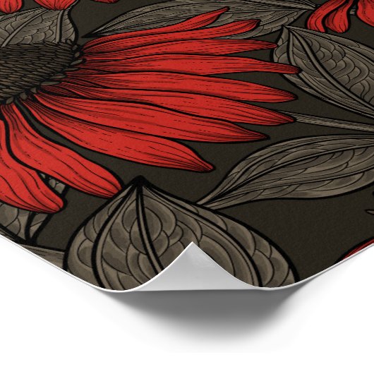 Poster Fleurs rouges sur marron (Coin)