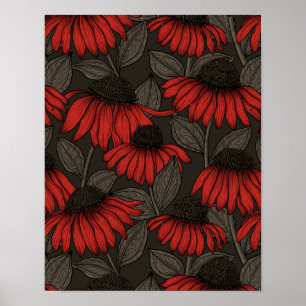 Poster Fleurs rouges sur marron